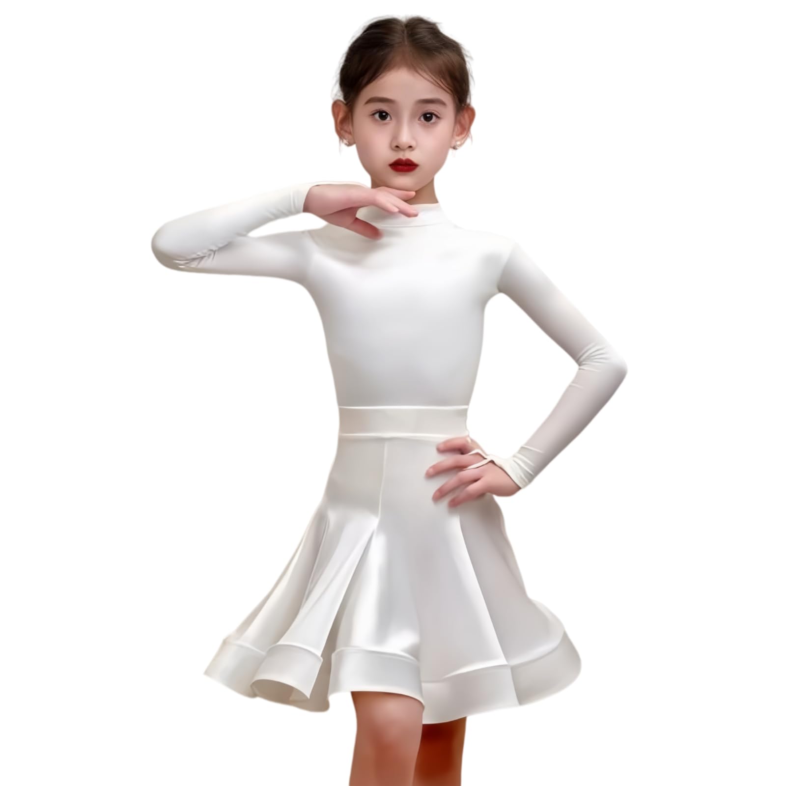 Completo Danza Latina Due Pezzi Ragazze, Abbigliamento Velluto per Bambini | Top Da Danza A Maniche Lunghe Con Collo Alto E Gonna Svasata Per Cha Cha Samba Rumba Tango Allenamento E Spettacoli