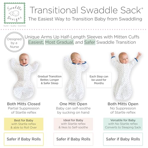 Image of SwaddleDesigns Transitional Swaddle Sack, Arms Up Half-Length Sleeve & Mitten, Most Gradual Transition Swaddle for Newborn