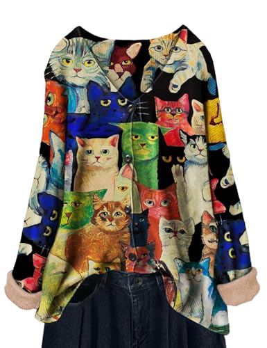Image of YESNO Women's Fall V-Neck Cardigan Sweaters Casual Graphic Oversized Open Front Button Down Long Sleeves Knit Tops SCV