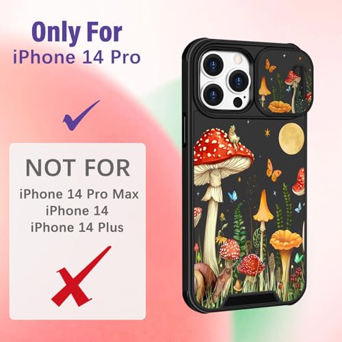 Image of Funermei for iPhone 14 Pro Case - Women Girls Cute Phone Cover Girly Pretty Aesthetic Mushroom Plant Unique Design with Camera Cover Funda for Apple for iPhone 14 Pro