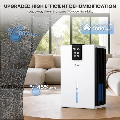 Dehumidifier, Dehumidifiers for Home, 98 OZ Water Tank, (1000 sq.ft) Quiet Dehumidifier for Basement Bathroom Bedroom with Humidity Display, Auto Shut Off, Relaxing 7 Color Ambient Light(White) - 2