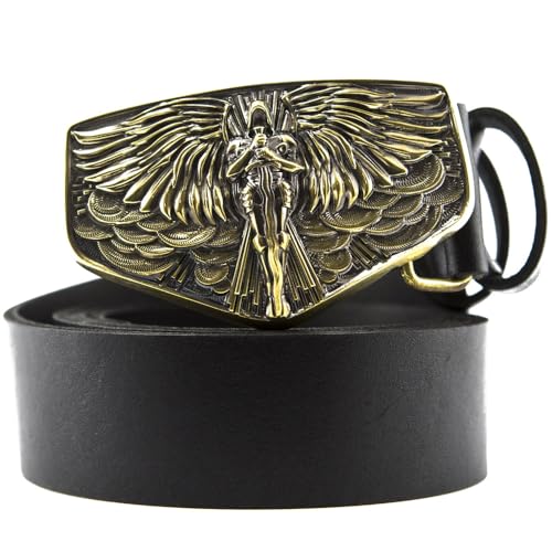 Leather belt with Archangel Michael belt buckle, Handmade Christian San Miguel belt buckle with leather belt for men and women