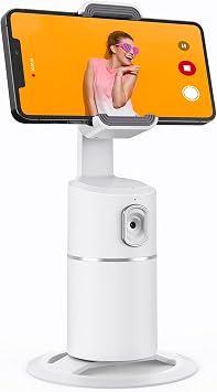 camrola Auto Face Tracking Phone Holder, No App Required, 360 Rotation Face Body Phone Tracking Tripod Smart Shooting Camera Mount for Live Vlog Streaming Video, Rechargeable Battery-White