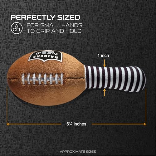 Image of Las Vegas Raiders Plush Football Rattle by Smilo - Officially Licensed NFL Baby Rattle Toy - Soft Baby Rattle with Bell - for Babies and Toddlers from 3 Months