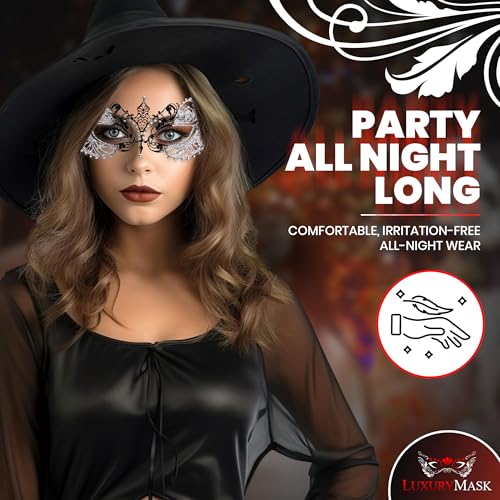 Image of Masquerade Mask for Women with Rhinestones - Elegant Metal Half Face Mask for Masquerade Parties, Mardi Gras, & Themed Events