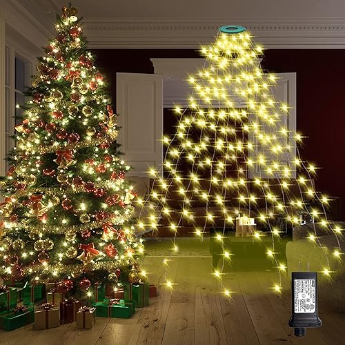 Lurious Warm White Christmas Tree Lights, 6.6FT 8 Lines 280 RGB LEDs