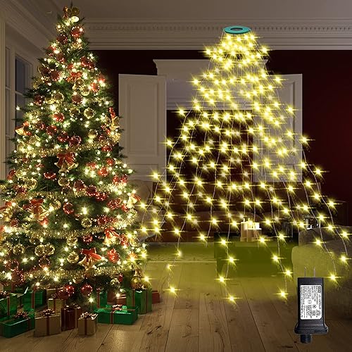 VIL Christmas Tree Lights with Ring, 8.2Ft 16 Line 448 LED Fairy String Lights Plug in, 8 Lighting Modes, for Indoor Outdoor Xmas Tree Wedding Party Decoration (Warm White)
