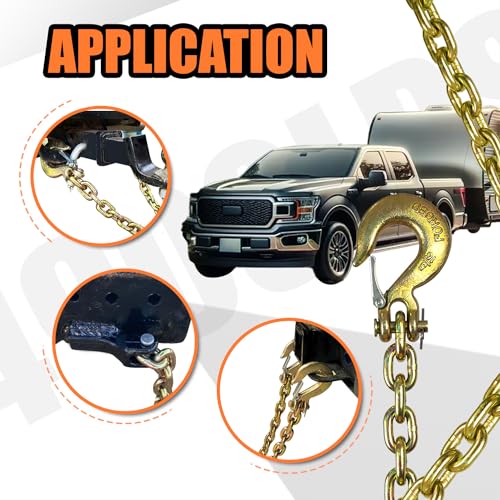 TKK 2-Pack Trailer Safety Chain - 35 Inch Chain with 5/16'' Clevis Snap Hook and Retainer | 21,000 lbs Break Strength | Secure Towing Transport Chains