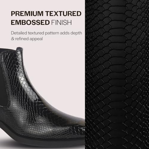 Image of FAUSTO Men Textured /Embossed High Ankle Chisel Toe Slip On Chelsea Boot | Stylish, Durable & Comfortable Cuban Boots | Memory Cushioned Insole
