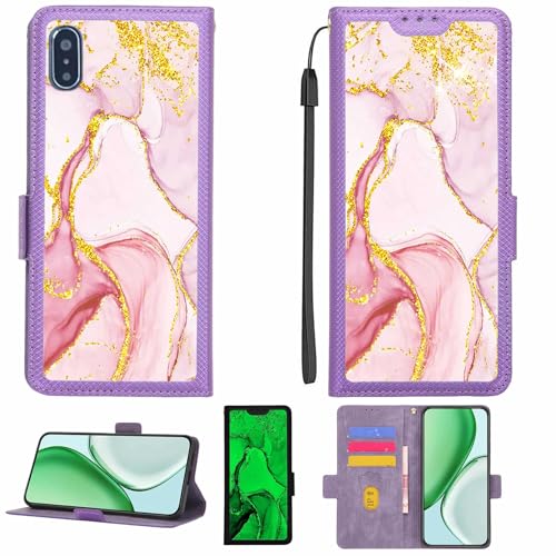 Aroepurt Case Compatible for PCD Jaguar Pro II PL571US PL571 Phone Case Flip Cover [with Tempered Glass Screen Protector][RFID Blocking][Gold Glitter+Luminous] LPT-FDL