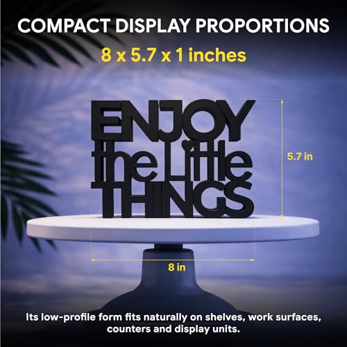Image of Mad Masters Enjoy The Little Things Spiritual Desk Decor - Aesthetic Table, Shelf & Wall Showpiece for Home Office, Business. Vastu Friendly Gifting, Matte Black (20.3 x 14.5 x 2.5 cm)