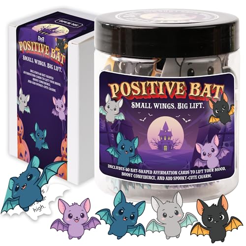 Positive Bat Jar 60 Bat-Shaped Affirmation Cards Cute Spooky Self Care for Women & Teens Halloween Basket Stuffers for Adults Boo Basket Stuffers for Women