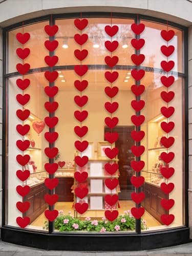 144 Red Hearts Felt Garland - Large Pack NO DIY 6 Strands - Valentines Day Decorations | Happy Anniversary Decorations | Romantic Decorations Special Night | Valentines Day Party Supplies