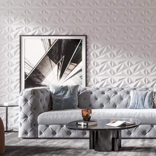 Image of Kayra Decor 3D PVC Wall Panels - Diamond Design, White Color 19.7 inch x 19.7 inch (Pack of 3) - Covers 8.07 Sq. Ft.