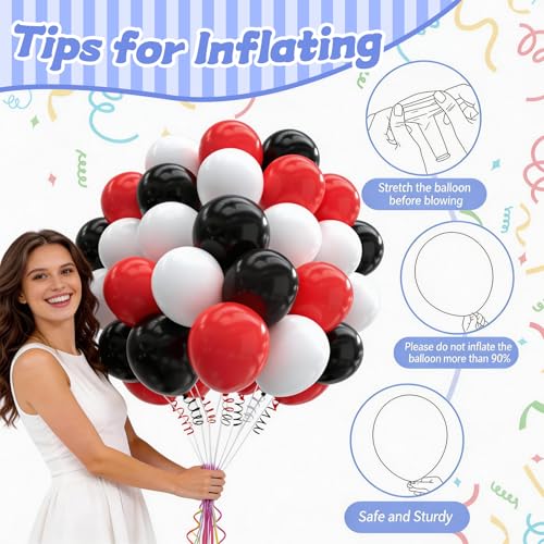 Image of 160Pcs Red Black White 12 Inch Matte Latex Balloons Bulk for Birthday Graduation Racing Car Poker Card Party Decorations