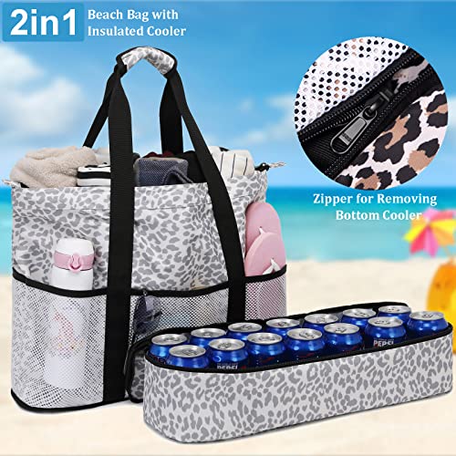 Image of JIANYA Beach Bag Women Waterproof Sandproof Beach Tote Bags with Cooler Top Zipper Large Totes for Beach Pool Travel Daily