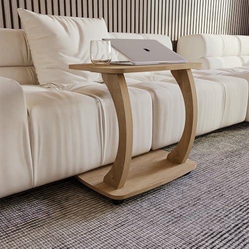sugodesign Mesa Auxiliar de Sofa, pequeña Mesa Auxiliar en Forma de C, Elegante Mesa de Sofa en Roble Ahumado, Mesa Redonda como almacenaje para Sofa - Arasta