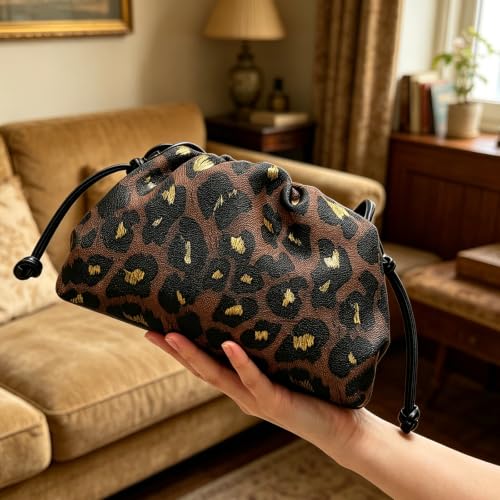 Pochette léopard haut de gamme et trousse de beauté chic plissée