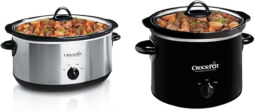 Crock-Pot Olla de cocción lenta manual ovalada de 7 cuartos y olla de cocción lenta manual redonda Crock-Pot pequeña de 2 cuartos de galón