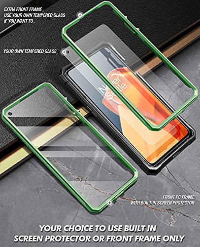 Image of Poetic Spartan Series Designed for OnePlus 9 5G Case, Full-Body Dual-Layer Metallic Color Accent with Premium Leather Texture Shockproof Protective Cover with Kickstand, Metallic Green