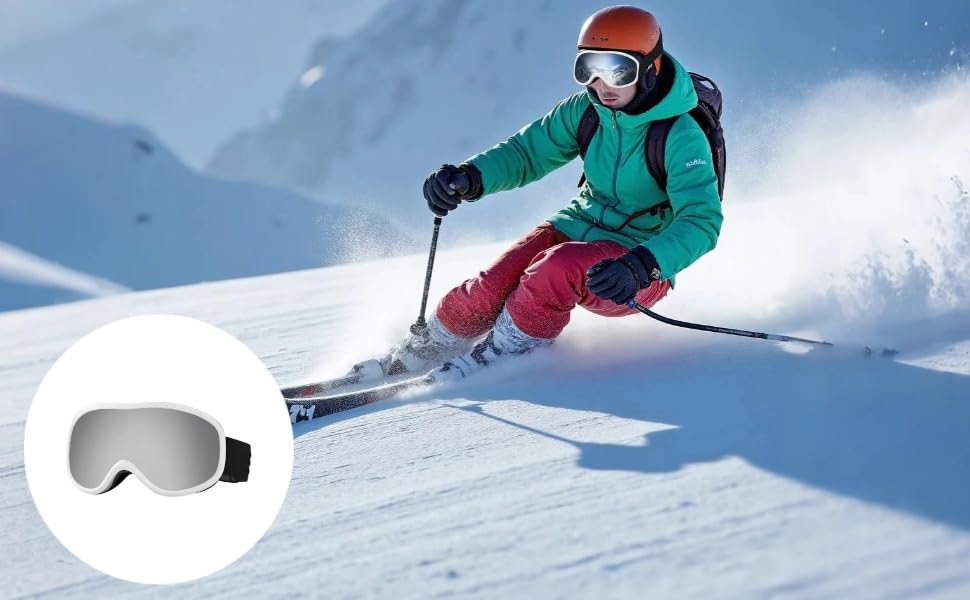 Gafas de snowboard OTG con lente de doble capa antivaho y correa ajustable para hombre y mujer