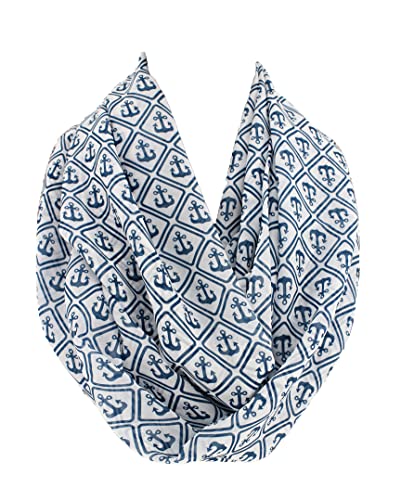 Etwoa's Navy Anchor Pattern Infinity Scarf Circle Scarf Loop Scarf
