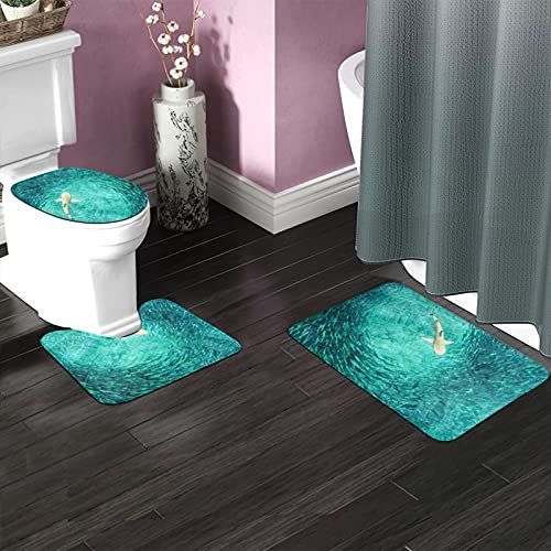 MBNGGAB Underwater World Hai Jagd Fisch 3 Stück Badematte Set Badematte + Konturmatte + Toilettendeckelbezug mit rutschfester Klebeunterseite – Bild 3