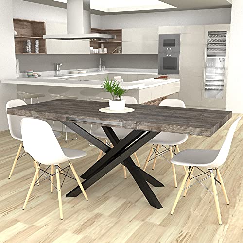 VE.CA Table extensible Polynésie avec porte rallonges structure acier noir - plateau bois 160 x 90 cm - hauteur 77 cm - extensible à 280 cm, en 10 couleurs différentes (pin jackson) Cover