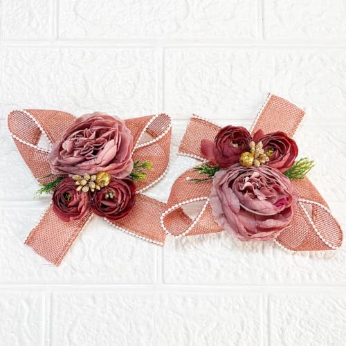 Image of ADIKALA Handmade Artificial Big Peonies 3 Flower Bunch for Trousseau Packing, Ready to use Flower Brooch Hamper for Decoration, Gift Wrapping Flowers (3, Brown)