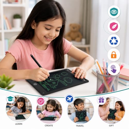 Image of Kidivo 8.5 Inch LCD Writing Tablet for Kids |Electronic Writing Pad Digital Slate Drawing & Learning Board with Stylus Pen,Reusable Paperless E-Note Pad|One-Touch Erase Writing Tablet |Black, Set of 1