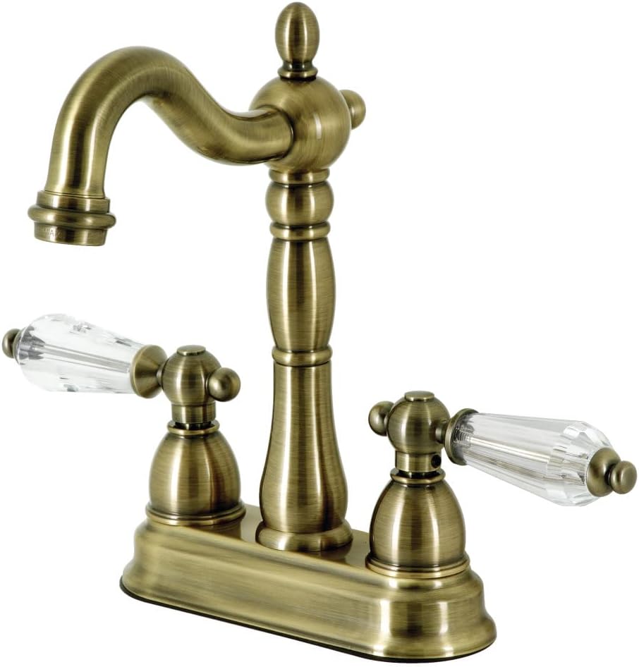 Kingston Brass KB1493WLL Wilshire Two-Handle 2-Hole Deck Mount Bar Faucet in Antique Brass