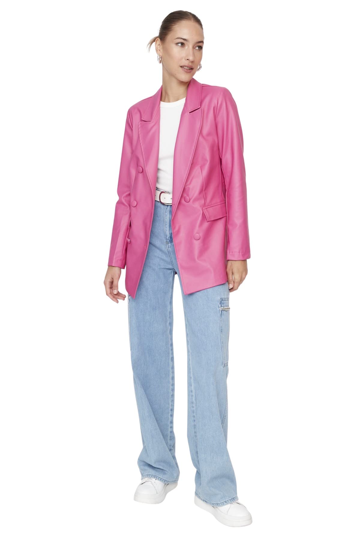 Trendyol Women Regular fit Double-Breasted Lapel Collar Woven Blazer Fuchsia