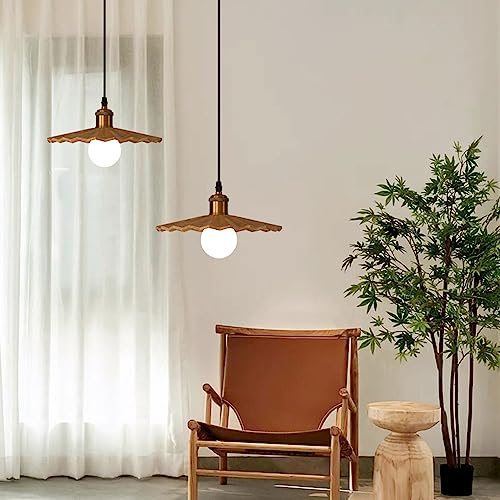 Lámpara colgante retro de madera E26 con pantalla paraguas de techo 3