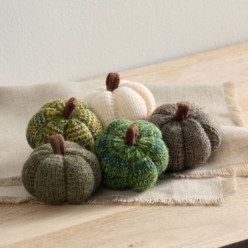 Image of Cozy Mini Knit Pumpkins Set of 5 (Juniper 2.5 Inch Set) | Fall Home Decor, Table Top Bowl Filler, Gift for New Apartment