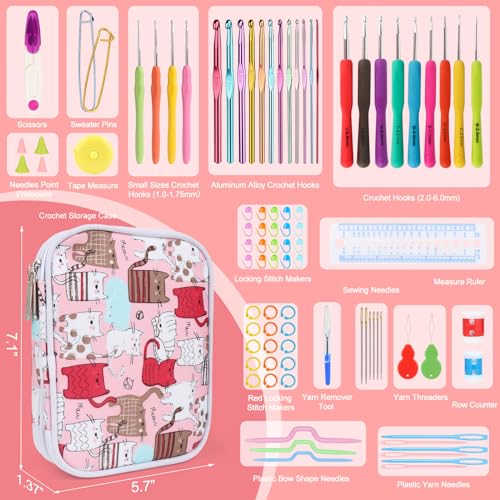 Image of Katech Crochet Hooks Kit with Case, 99-Piece Crochet Hooks Set DIY Crochet Needles Yarn Weave Kits for Knitting Gloves and Sweaters, Ergonomic Lace Crochet Hook for Fine Working