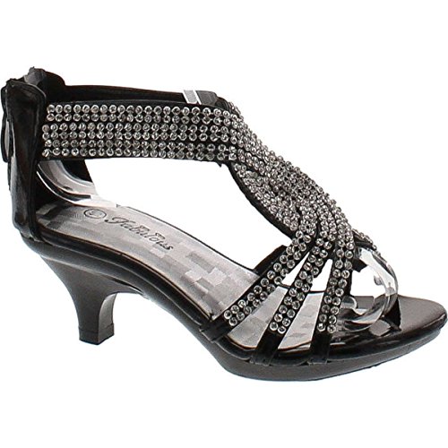 Forever Link Girls Angel-37K Dressy Heel Sandals,Black,2