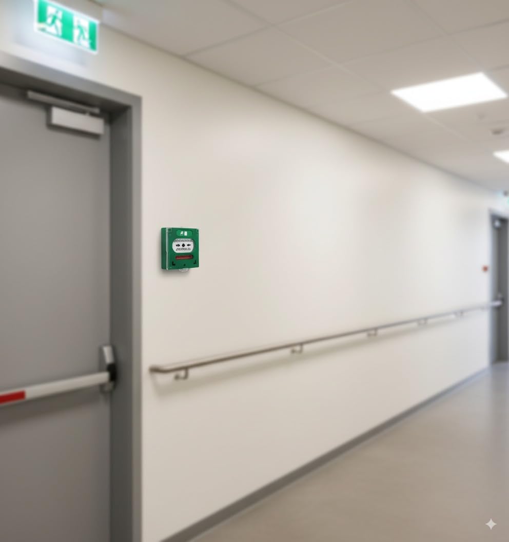 Déclencheur manuel vert 2 contacts avec capot pour déverrouillage d'issue de secours
