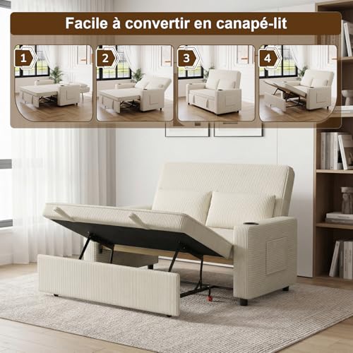 Canapé Convertible 2 Places Velours Réglable 5 Pos Devoko
