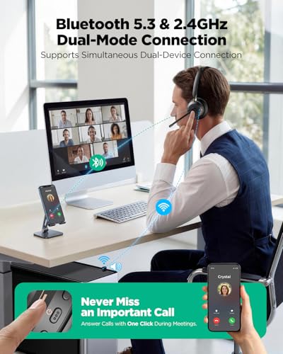 Image of Wireless Headset with Mic for Work,Bluetooth Headset for Calls & Meetings