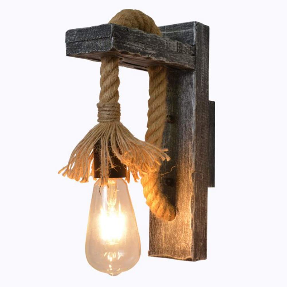 HYJAUSXB Vintage Wood Wall Lamp E27 60W Edison Bulb Fixture Rustic Industrial Style Lighting Retro Wooden Sconce for Home Decor and Ambient
