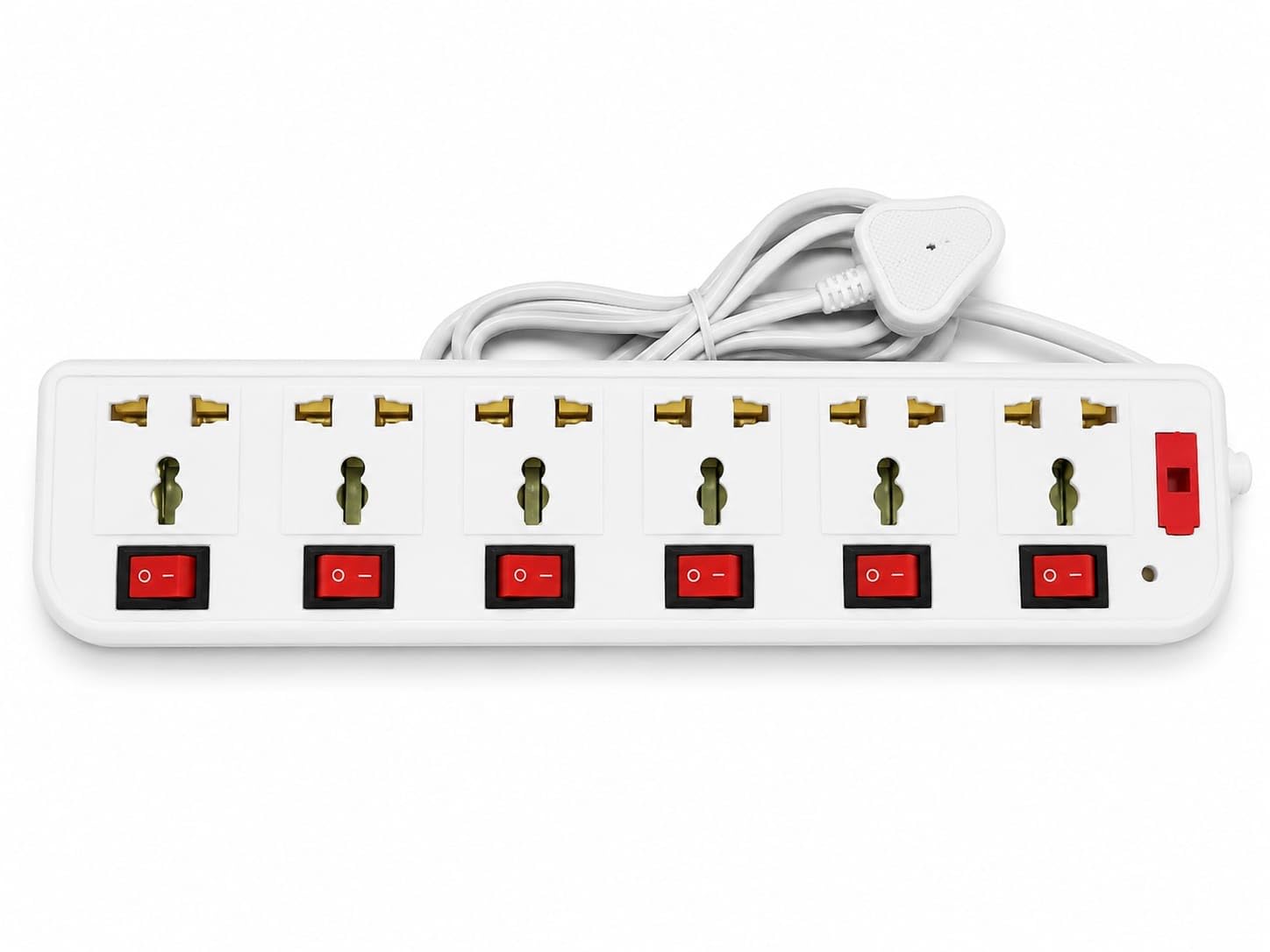 6-Socket Extension Board with Individual Switches, White, 6A-240V, Universal Sockets, Individual Switch with 3M Wire - Image 1