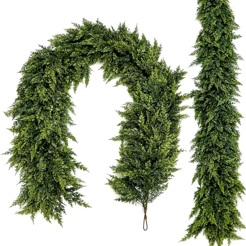Mangoin 9FT Christmas Garland Decoration, Realistic Artificial Green Faux Cedar