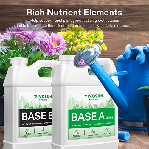 Vivosun Nutrients Base A(4-0-1) & B(1-4-2) Bundle, All Purpose Liquid Fertilizer, Hydroponic Plant Food Supports Vegetative And Flowering Stages For Outdoor & Indoor Plants, Set Of Quarts #TOP1