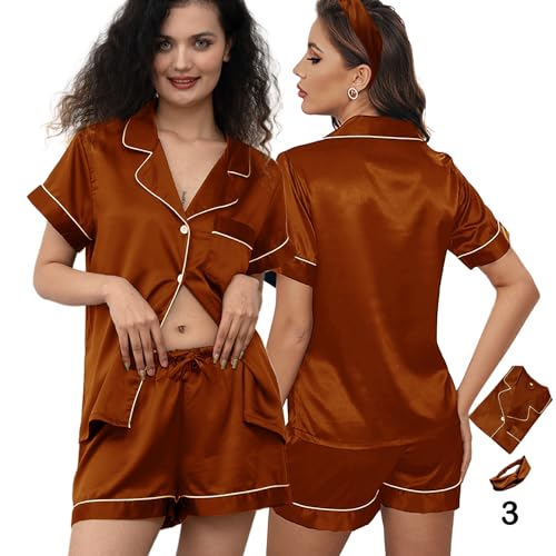 Image of 3Pcs Silk Pajamas XS-4XL Womens Satin Pajama Short Floral Sleepwear Bride Soft Pj Lounge Sets Pjs Shorts Set