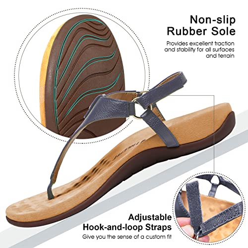 Athlefit Women's Comfortable Orthopedic Sandals Thong Dressy T-Strap Orthotic Casual Summer Arch Support Navy Sandals size 6.5 — view 6