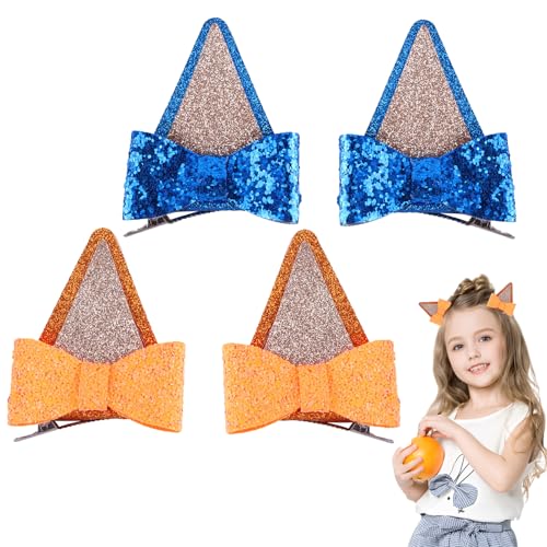Jawfait dog ears hair clips in blue and orange