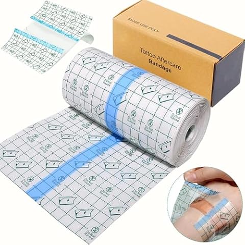 Tattoo Aftercare Waterproof Bandages 6" x5.5 Yard - Lyuxzad Waterproof Transparent Film Tattoo Cover Up Tape Tattoo Waterproof Bandage Transparent Adhesive Bandages Tattoo Wrap Tape Tattoo Supplies Cover