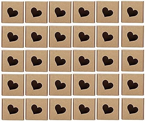 30 Pieces Small Brown Paper Boxes, Kraft Gift Packaging Boxes, Kraft Paper Box, Handmade Soap Paper Box, Mini Bakery Boxes, Cupcake Paper Boxes, Hollow Heart Shaped Gift Box for Cookies, Pastries
