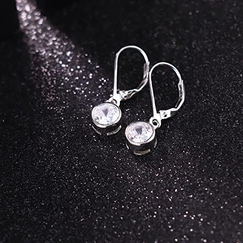 Chriscoco 925 Sterling Silver Leverback Dangle Earrings for Women Men Round Cubic Zirconia Dangle Halo Earrings