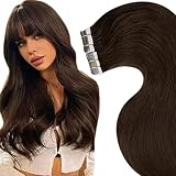 LaaVoo Extension Adhesive Cheveux Naturel 70 cm 2,5g/pièce Marron Foncé Extensions De Cheveux Bande Adhésive Tape in Extensions Human Hair Remy Extension Double Sided Tape 20 Pièces